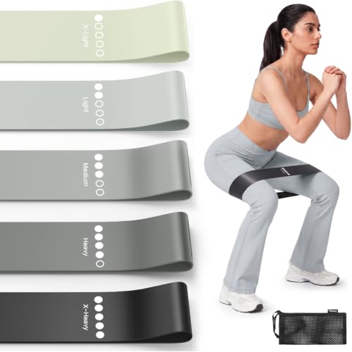 Resistance Bands for Working Out, 5-Pack Elastic Exercise Bands for Strength Training, Stretching, Workout; Home Gym Equipment for Women Men, Pilates Yoga Physical Therapy, Leg Glute Arm Exercise Kit - color: Gray