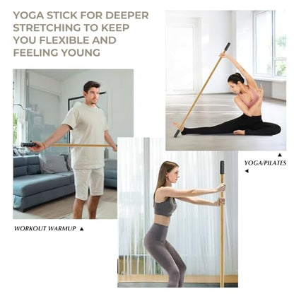 Bamboo Yoga Stick, 58.5-Inch Stretching Stick for Exercise | 58.5 in one-piece bamboo stretch bar with non-slip rubber ends for flexibility, posture, Pilates and therapy exercises