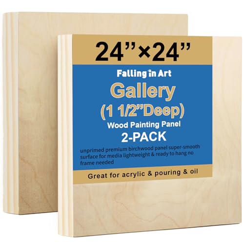 2 Pack 24x24'' Unfinished Gallery Birch Wood Canvas Panels ﻿ | 1 1/2’’ Deep Cradle Boards for Painting, Acrylic Pouring, Art, Burning, Crafts, Epoxy Resin, Laser Engraving Cutting - size: 24*24 2 Pack