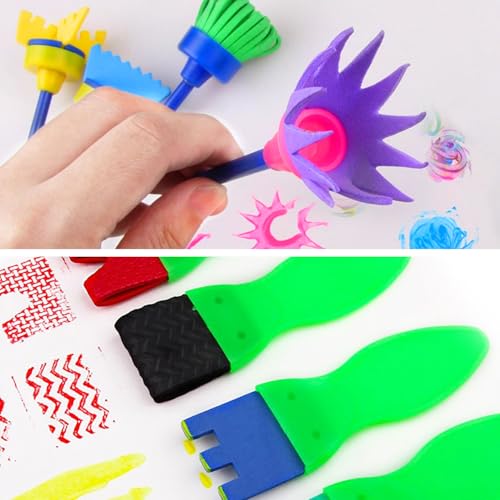 36-Pack Sponge Paint Brushes, Washable Painting Brushes, Toddler Painting Set, Early Learning Foam Roller Sponge Art Crafts Kit with Storage Bag, Creative Gift - style: 36 Pcs Brushes Set