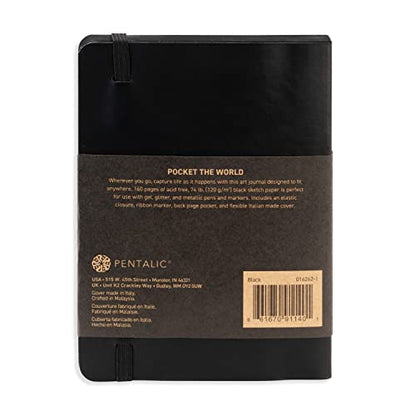 Pentalic - 4" x 6" Traveler Midnight Sketch Black Paper Journal, 160 Pages, Black - size: 4-inch x 6-inch, Black