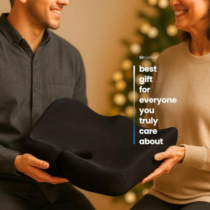 Office Chair Cushion for Back & Tailbone, Sciatica Pain Relief Pillow - color: Black