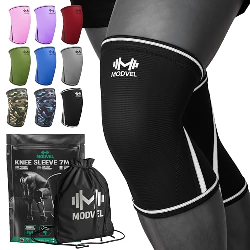 Modvel 7mm Neoprene Knee Sleeves for Men & Women Weightlifting & Powerlifting – Compression Knee Sleeve Support for Squats, Gym, Training – USPA, IPL Approved – Small Black/white (Pair) - color: A BLACK/WHITE, size: Small