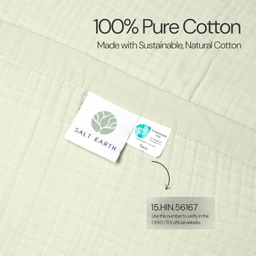 Salt Earth 100% Cotton Gauze 55"X75" Twin 4 Layered Blanket- Sea Foam | Premium Muslin Blanket for Couch,Bed,Living,Summer Lightweight, All Seasons Blankets & Throws, Boho,Travel & Skin Friendly - color: Sea Foam, size: 55"X75" Twin