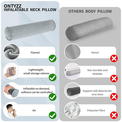 ONTYZZ Inflatable Round Neck Pillow Cervical Roll Pillow, 4.9 * 14.96 inch - color: Grey, size: Short Round (1-Pack)