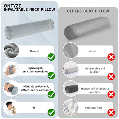 ONTYZZ Inflatable Round Neck Pillow Cervical Roll Pillow, 4.9 * 14.96 inch - color: Grey, size: Short Round (1-Pack)