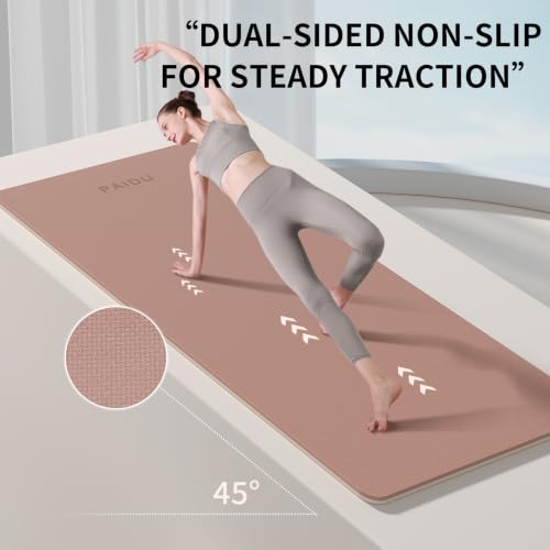 PAIDU POE Yoga Mat （10mm）Extra Thick Fitness Mat 72"x24" with Carry Strap - color: Brown+Apricot