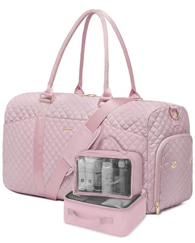 Women Weekender Travel Duffle Bag: Travel Duffel Overnight Bags with Shoe Compartment Large Carry on Tote with Toiletry Bag Weekend Traveling Yoga Gym Hospital Bag for Women with Wet Pocket 3 PCS Set - color: 20-Pink - 3 PCS, size: Large