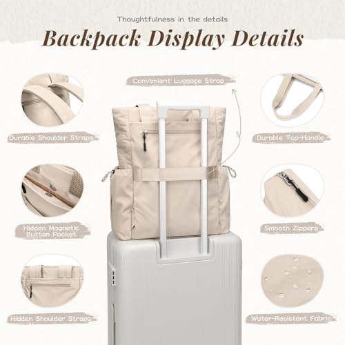 GOLF SUPAGS 3-in-1 Laptop Tote Backpack for Women 15.6" Quilted Work Gym Bag with Hidden Yoga Mat Carrier for Travel Leisure (Apricot) - color: Apricot
