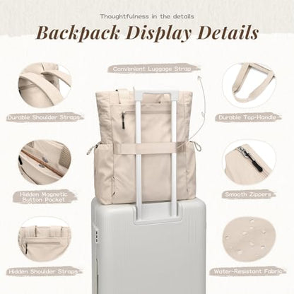 GOLF SUPAGS 3-in-1 Laptop Tote Backpack for Women 15.6" Quilted Work Gym Bag with Hidden Yoga Mat Carrier for Travel Leisure (Apricot) - color: Apricot
