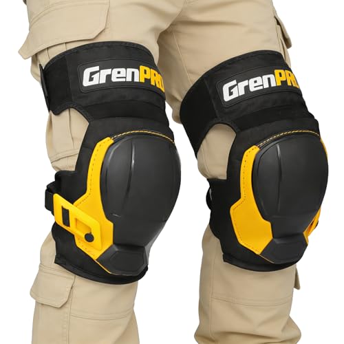 GRENPRO Heavy Duty Knee Pads for Men, Gel Foam, TPR Shell, Construction - color: Black & Yellow