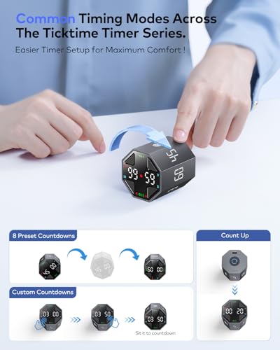 Ticktime T8 Pomodoro Timer Cube for Focus, Study, Work, Task, ADHD, Kitchen - color: Gray