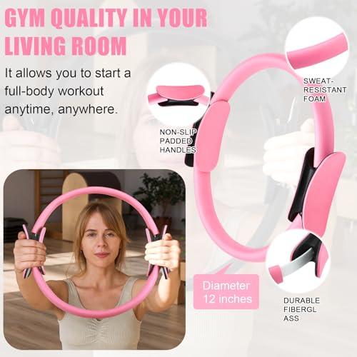 Silipull 11 Pcs Pilates Ring Set for Women, Yoga Home Gym Equipment with 12" Ring, 9.8" Exercise Ball, 5 Resistance Bands, 8 Figure Strap, Core Sliders & Storage Bag, for Beginner Workouts & Gifts