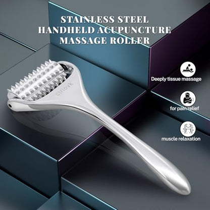 Acupuncture Massage Roller with Acupressure Spikes Roller Massager | Stainless Steel Massage Tool Face Roller, Back Leg Finger Foot Roller, Spiky Massage Roller for Muscle Rolling Massage
