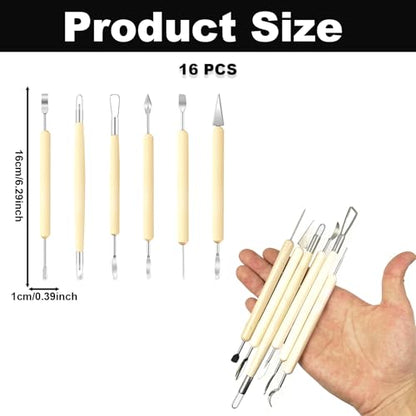 15PCS Pottery & Sculpting Tool Set, 10 Stainless Steel Clay Ribs & Serrated Scrapers & 5 Double Side Wooden Handle Modeling Tools for Ceramics, Clay Sculpting, Texturing, Smoothing & Pottery Crafting