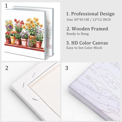 Natuyalo Potted Plant Paint by Number with Frame 12"x12" - Framed Paint by Numbers Kit for Adults Beginners, Flowers Acrylic Painting by Number Kits Framed Ideal Gift - color: Color-05