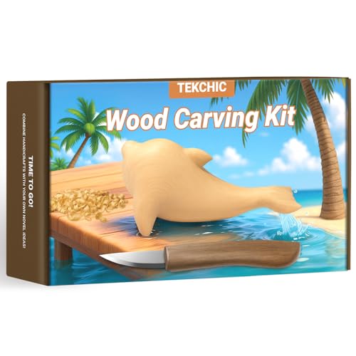 TEKCHIC Wood Carving Kit for Beginners Whittling Knife Kit | Dolphin DIY Wood Carving Knife Set with Guard– Woodworking Hobby Kits for Adults, Teens & Kids, Meaningful Gift for Family - color: Dolphin Wood Carving Kit