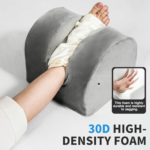 Knee Replacement Pillow for Recovery - Leg Elevation Pillow with Firm Foam for Post-Surgery Sleeping, Hip & Ankle Pain Relief & Swelling Reduction, Includes Washable Velvet Cover (Grey) - size: Single-Layer