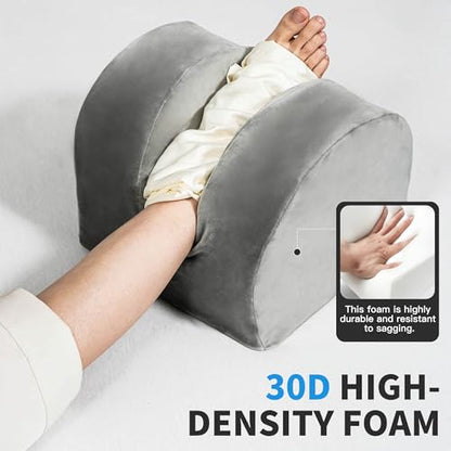 Knee Replacement Pillow for Recovery - Leg Elevation Pillow with Firm Foam for Post-Surgery Sleeping, Hip & Ankle Pain Relief & Swelling Reduction, Includes Washable Velvet Cover (Grey) - size: Single-Layer
