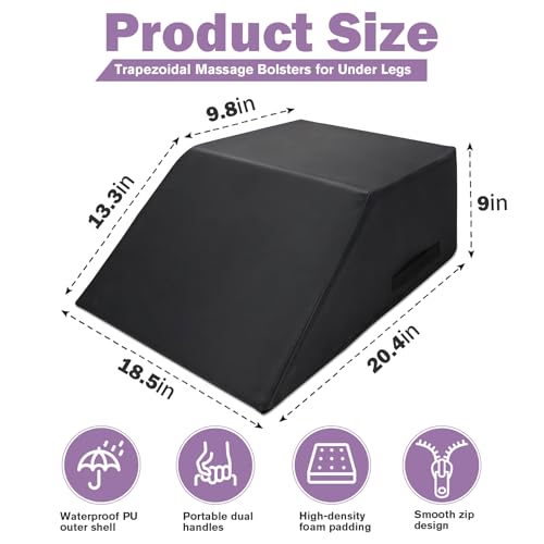 Massage Table Bolster Pillow for Leg Support,Durable 30D Foam with Easy-Clean PUCover,Trapezoidal Elevating Leg Wedge for Physical Therapy 20.4 x 18.5 x 9 Inch(Black)