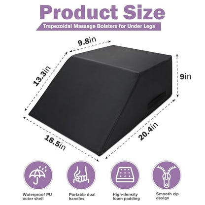 Massage Table Bolster Pillow for Leg Support,Durable 30D Foam with Easy-Clean PUCover,Trapezoidal Elevating Leg Wedge for Physical Therapy 20.4 x 18.5 x 9 Inch(Black)