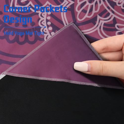 Yoga Mat Towel, Hot Yoga Non Slip with 4 Corner Pockets, 70 x 26 in - color: Purple Flower-01, size: Small