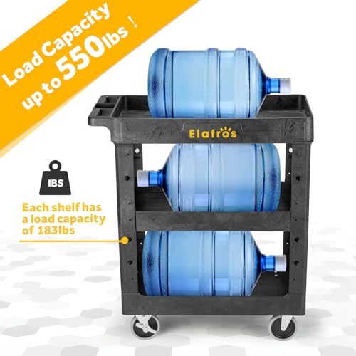 ELAFROS 3-Shelf Heavy Duty Plastic Rolling Utility Cart, 34 x 17 x 38.5 in