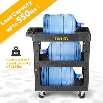 ELAFROS 3-Shelf Heavy Duty Plastic Rolling Utility Cart, 34 x 17 x 38.5 in