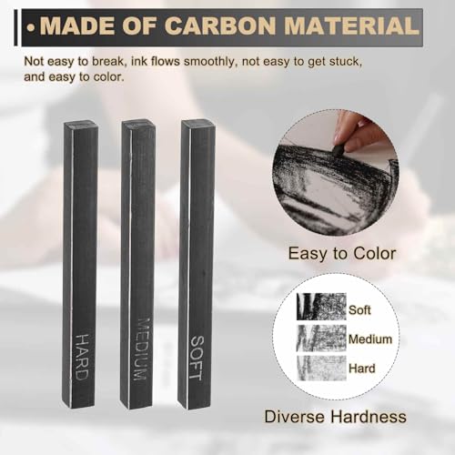 MECCANIXITY Compressed Charcoal Sticks, Hard Grade Square Vine Charcoal Sticks Set Art Supplies for Painting Drawing Sketching Shading Artists Beginners(Pack of 6) - style: Hard