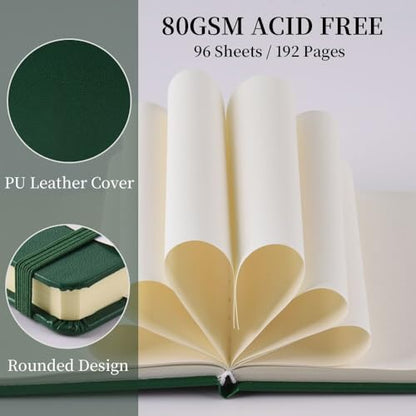 5x5 Pocket Sketch Book,80gsm Hardcover Art Sketchbook for Drawing Journal | PU Cover,Blank Paper,96Sheets/192Pages,Lay-Flat,Portable Travel Creation Paint Diary Memo Planner,Dry Media.Dark Green - color: PU Cover-5x5in-Dark Green