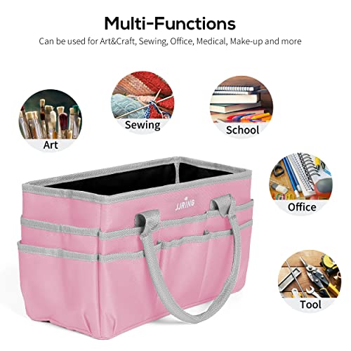 JJRING 600D Nylon Craft & Art Organizer Tote Bag With Pockets, Pink | Art Caddy Storage Bag For Art, Craft, Sewing, Medical, & Office Supplies - color: Pink, size: Small