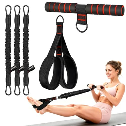 Pedal Resistance Band with Handles, 30-90LB Adjustable Thai Natural Rubber Resistance Bands, 3 Removable Covered Tubes, Full Body Workout Equipment for Abs Arms Legs Waist - color: Black