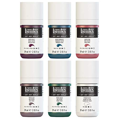 Liquitex Soft Body Acrylic Paint, 6 x 59ml (2-oz), Muted Collection + White | Low Viscosity, Highly Pigmented, Satin Finish, Retains Subtle Brush Strokes, Great Surface Coverage, Highly Versatile - style: Muted Collection 6 x 59ml (2-oz)
