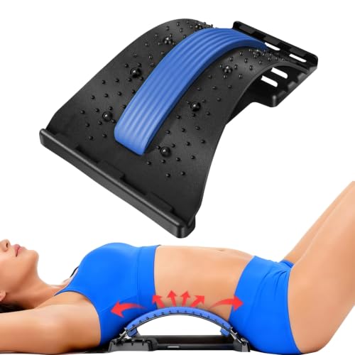 Back Stretcher - 4-Level Adjustable Lumbar Support Board & Back Cracker for Lower Back Pain Relief, Home Office Use (Blue) - color: Blue