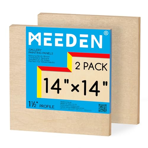 MEEDEN Unfinished Wood Canvas Board:14x14 Canvas Panel Pack of 2 | 1-1/2" Deep Wooden Panel Board, Blank Cradled Wood Art Board for Painting - Rectangle - size: 14"x14"- 2 Pack