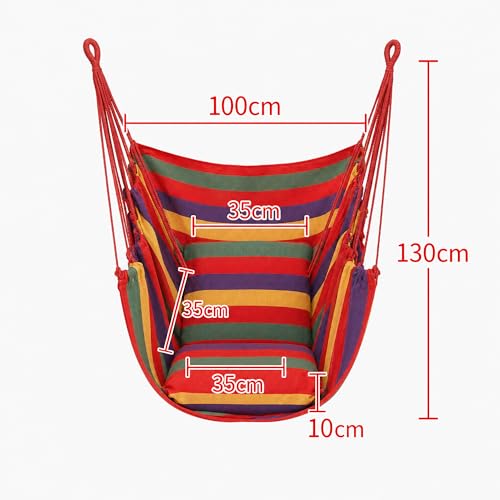 Hammock Chair Hanging Chair with 2 Cushions Maximum Load-Bearing 330 pounds Canvas Material is Very Breathable and Comfortable Suitable for Many Indoor and Outdoor scenarios (Multicolor) - color: Multi Color