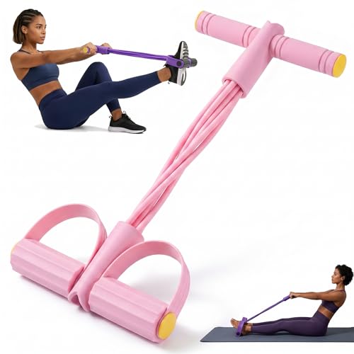 Pedal Resistance Bands with Handles, 6-Tube Sit Up Pull Rope Resistance Trainer, Natural Latex Foot Pedal Exercise Bands for Full Body Workout, Home Fitness Training, Waist, Arms & Legs (Pink)