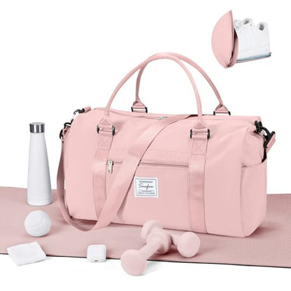 Gym Bag for Women Men with Shoes Compartment,Sports Duffle Bag Personal item travel Duffel Bags Tote Bag Small Carry on Weekender Overnight Bags Workout Dance Bag Hospital Holdalls Pink - color: A4-Pink