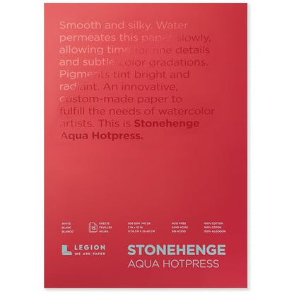 Stonehenge Aqua White Medium Weight Block, 140lb, Hotpress, 7 x 10 Inches, 15 Sheets for Wet and Dry Media - size: 7 x 10 inches