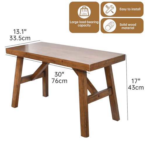 SwallowLiving Handcrafted Solid Wood Bench, 30" - Farmhouse-Style Entryway Seating for Living & Dining Room, Rustic Design, Natural Finish - color: Brown, size: 30 Inch