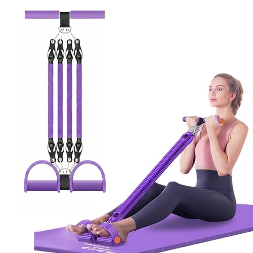 Multifunction Tension Rope, 2 Tubes Stretch Yoga Pedal Tension Strap, Adjustable Resistance, Tension Rope Fitness Equipment (Black) - color: Purple-4 Tubes