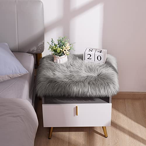 Softlife Grey Faux Fur Sheepskin Chair Cover 2 PCs Seat Cushion Pad Super Soft Area Rugs for Living Bedroom Sofa Dorm (1.6ft x 1.6ft) - color: Grey-2pcs