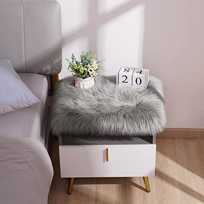 Softlife Grey Faux Fur Sheepskin Chair Cover 2 PCs Seat Cushion Pad Super Soft Area Rugs for Living Bedroom Sofa Dorm (1.6ft x 1.6ft) - color: Grey-2pcs