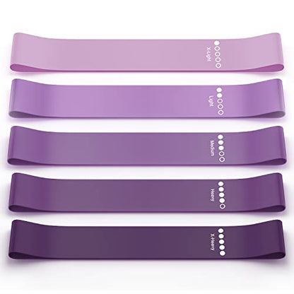 Bundle Set of 8 Resistance Bands for Workout, 5 Latex Exercise Bands and 3 Fabric Booty Bands with 2 Portable Bags
