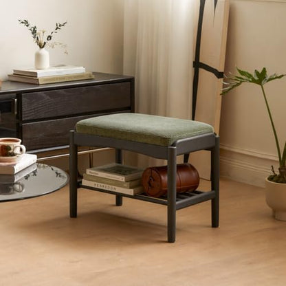 Black Wood Shoe Bench, 24 Inch Entryway Bench with Green Cushion - color: Black + Green Cushion, size: 23.62"