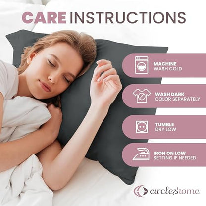 CirclesHome Pillow Protectors 2 Pack Queen Zippered - 100% Cotton Breathable Pillowcases - Protects Pillows from Dirt, Dust and Debris (Queen- Set of 2 - 20x30) - color: 4 - Dark Grey, size: Queen (20 x 30 inches) - Set of 2