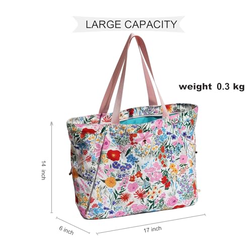 ESVAN Yoga Tote Bag for Women Drawstring Canvas Shoulder Bags for Workout Travel Carryall Pilates Gym and Beach - color: Pink Flower