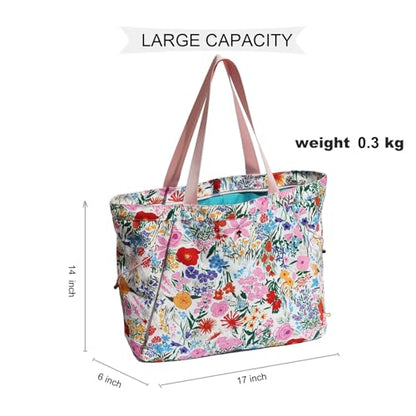 ESVAN Yoga Tote Bag for Women Drawstring Canvas Shoulder Bags for Workout Travel Carryall Pilates Gym and Beach - color: Pink Flower