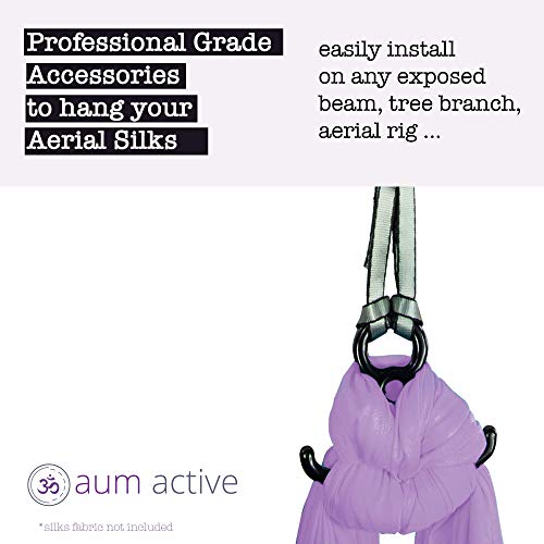 Aerial Silks Starter Kit, 9 Yards, Aerial Yoga Hammock, Hardware | Knitted fabric with pose guide, for aerial yoga, gymnastics, silk swing, stretching and home gym use, suitable for all levels - color: Descender
