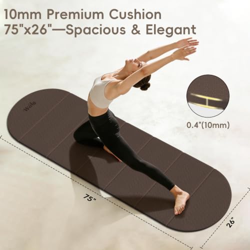 WeiLa Foldable Yoga Mat,10mm Extra Thick,Extra Long (75"x26") for Women&Men | SGS-certified non-slip TPE, 7-fold portable, sweatproof odorless, for yoga, pilates, floor workouts, home gym & travel - color: Brown &Bamboo Cream